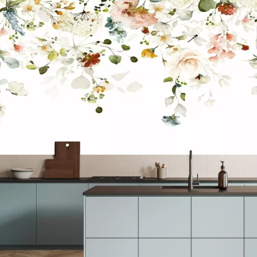 Fototapete Set watercolor arrangements with garden roses. collection pink, yellow flowers, leaves, branches. Botanic .