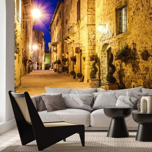Fototapete Gasse in Pienza in der Nacht