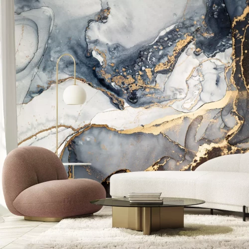 Fototapete Abstrakter Marmor mit blauer und goldener Farbe