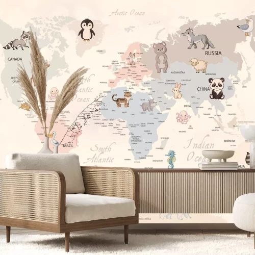 Fototapete Animals world map for kids wallpaper design