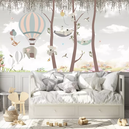 Fototapete Eine Kinderillustration mit exotischen Tieren