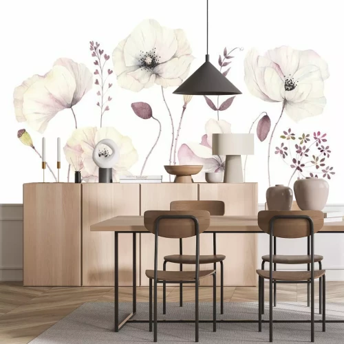 Sticker Zarte weiße Mohnblumen