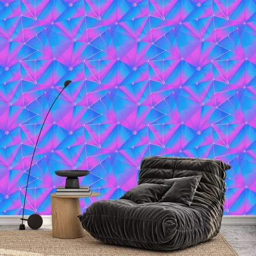 Tapete Blau-rosa Muster mit Dreiecken