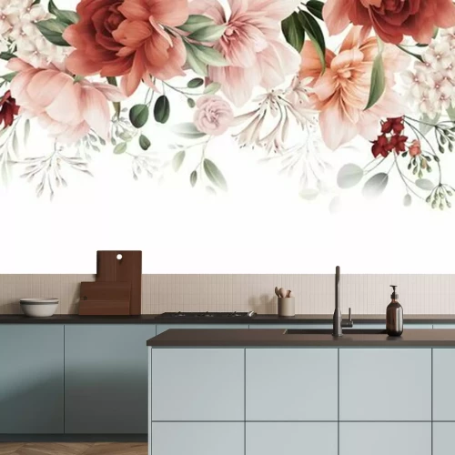 Sticker Komposition aus hängenden Blumen auf weißem Hintergrund