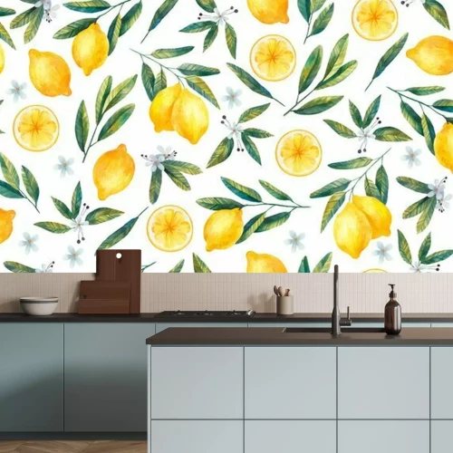 Fototapete Zitronen mit Blättern