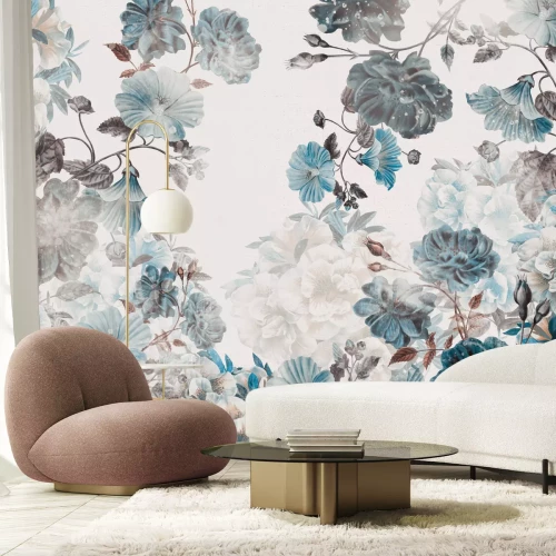 Fototapete Ausladende Blumen in Blautönen