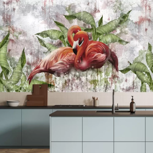 Fototapete Abstrakte Flamingos auf Beton