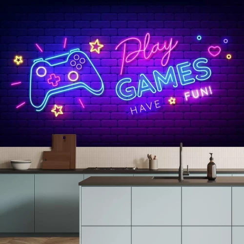 Fototapete Neon-Videospiel-Symbole