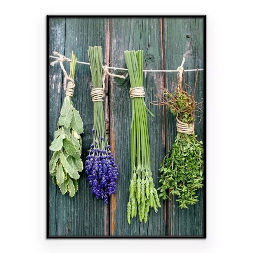 Poster Getrocknete Kräuterzweige hängen an einer Schnur