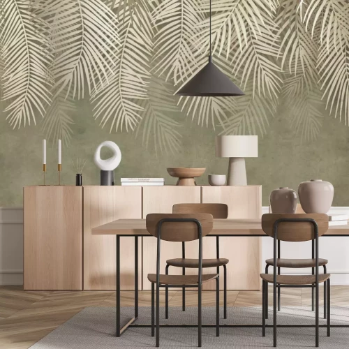 Fototapete Braune Palmblätter an der Wand