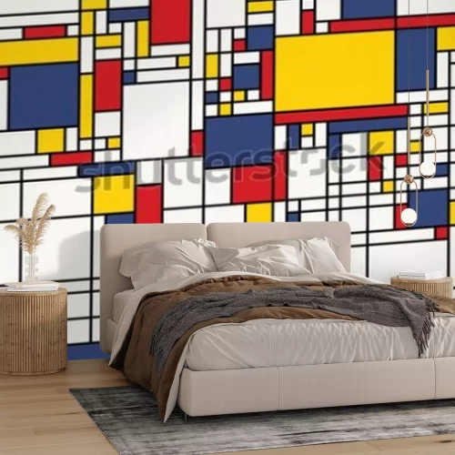 Fototapete The world map in colorful Mondrian style pattern