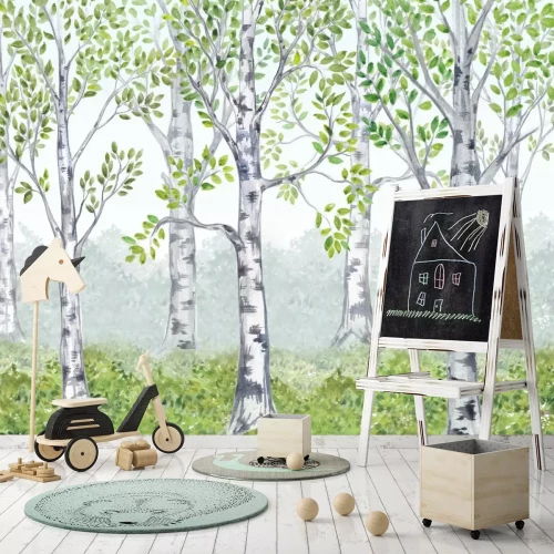 Fototapete Birkenhain in einer märchenhaften Illustration