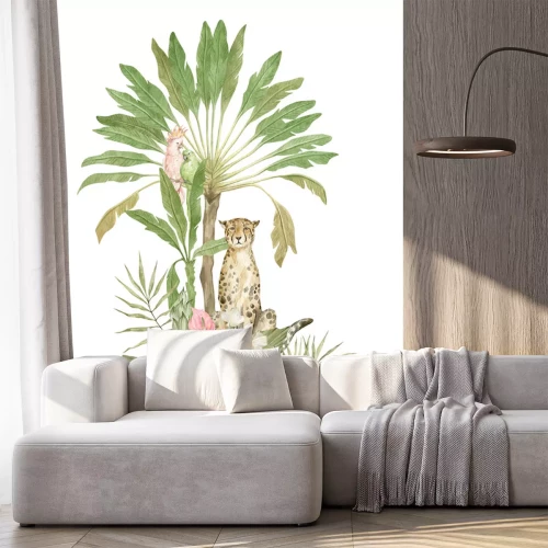 Sticker Komposition mit Papageienpalme und Gepard