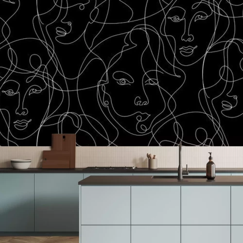 Fototapete Weibliche abstrakte Gesichter auf schwarzem Hintergrund