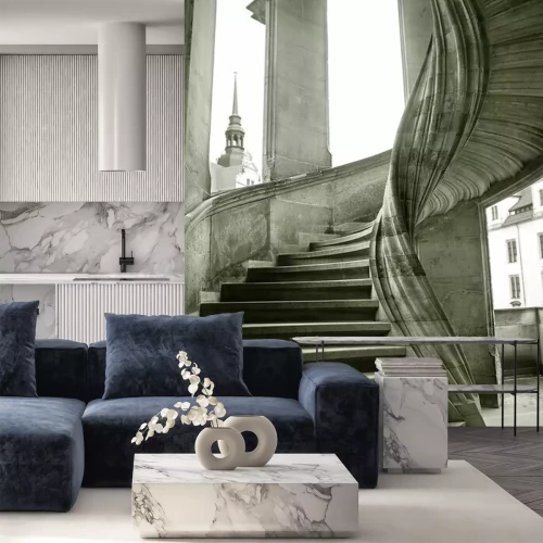 Fototapete Treppe mit Blick auf Turm