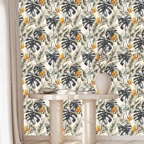 Tapete Tropisches Muster mit Monstera und Strelitzie