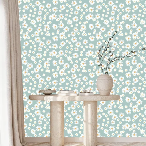 Tapete Retro Pastellwiese mit Gänseblümchen