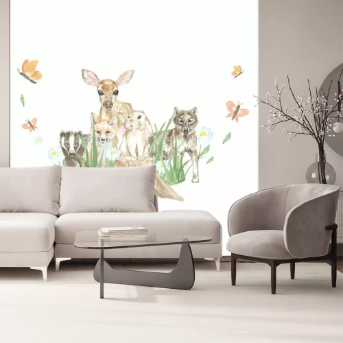 Sticker Watercolor baby frame with cute forest animals. Perfect for printing, web, design. Various souvenirs, scrapbooking and other ideas.