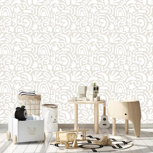 Tapete Contemporary art collage with abstract shapes. Vector seamless pattern with Scandinavian cut out elements.