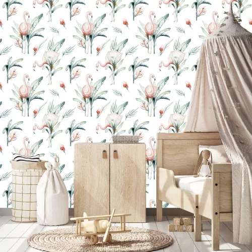 Tapete Flamingos in hohen exotischen Dickichten