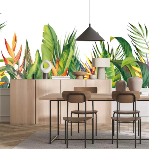 Sticker Tropische Vegetation in Aquarell auf weißem Hintergrund gemalt