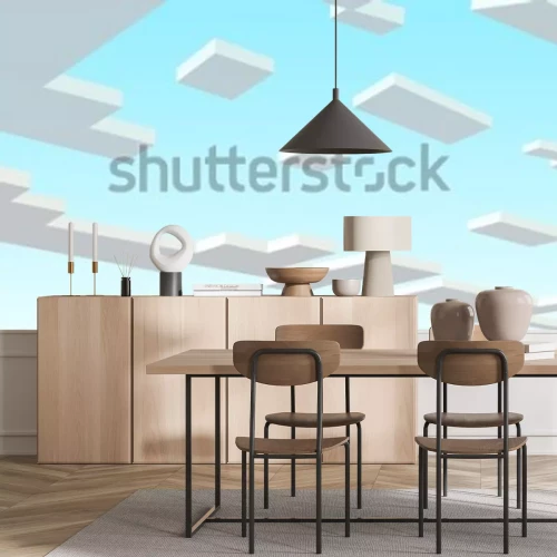 Fototapete Eight-bit clouds in the blue sky. Pixel background in the style of eight-bit games. Vector illustration 