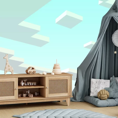 Fototapete Eight-bit clouds in the blue sky. Pixel background in the style of eight-bit games. Vector illustration 