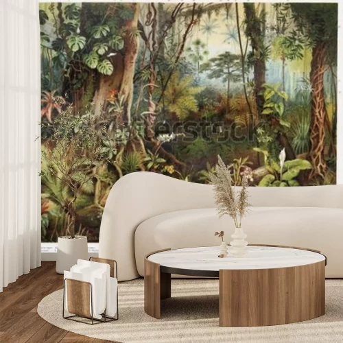 Fototapete Vintage drawing of tropical forest plants from the beginning of 20th century period - Picture from Meyers Lexicon books collection (written in German language) published in 1908, Germany.