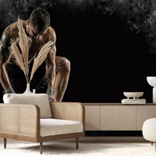 Fototapete Muskelbepackter Sportler, der mit einer Girja trainiert