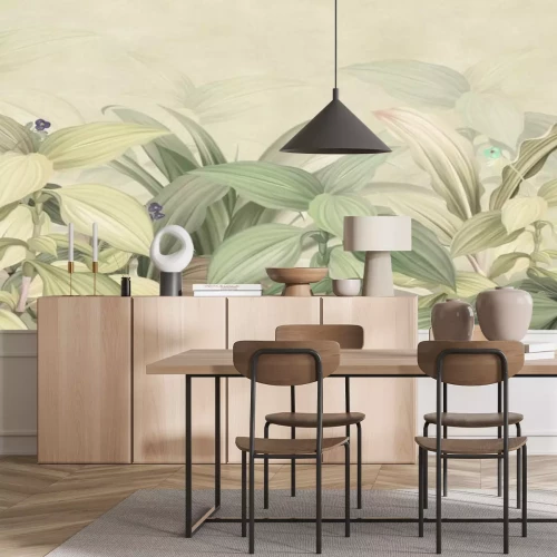 Fototapete Tropische Blätter in gedeckten Grüntönen