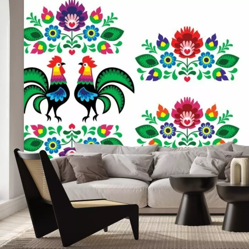 Sticker Polnischen ethnischen Blumenstickerei mit traditionellen Hähne