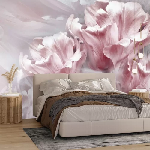 Fototapete Rosa Tulpen auf hellem Hintergrund