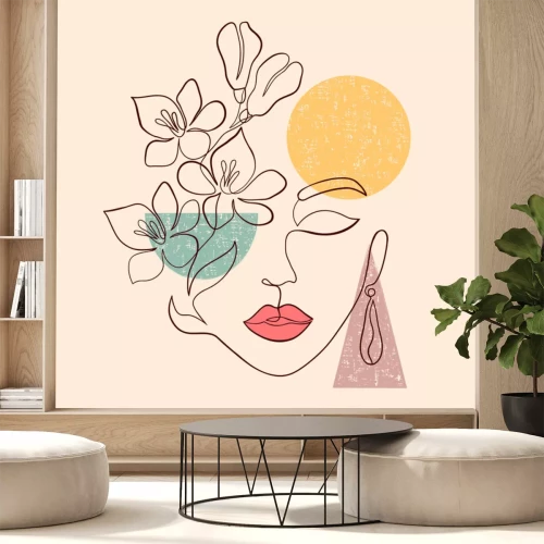 Sticker Weibliches Gesicht mit geometrischen Formen im Hintergrund