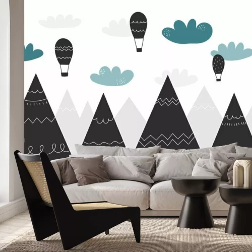 Sticker Ballons über den Bergen im skandinavischen Stil