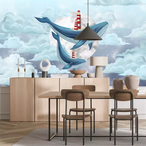 Fototapete Wale schwimmen am Himmel zwischen den Wolken