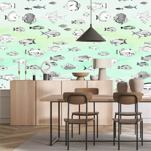 Fototapete Pastellfarbener Fischhintergrund