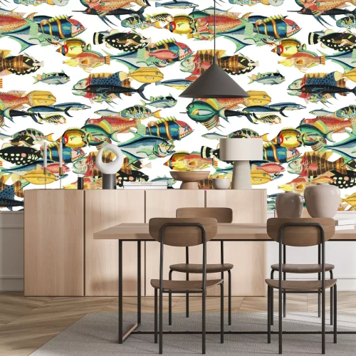 Fototapete Bunte Fische Schwarm