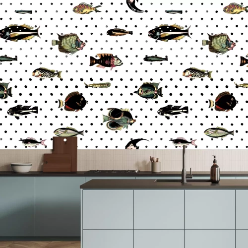 Fototapete Fisch auf einem Hintergrund von Punkten
