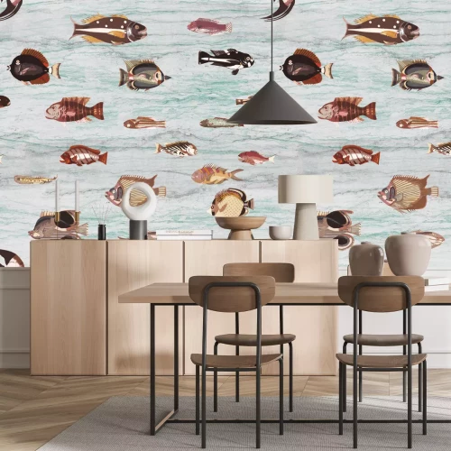 Fototapete Fisch und Marmor