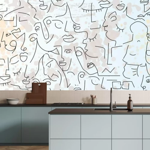 Sticker Muster mit abstrakten Gesichtern Line Art