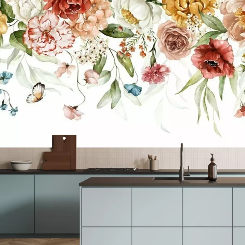 Fototapete Bunte Blumenfrühlingsgirlande