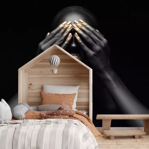 Fototapete Beautiful black girl with golden make-up