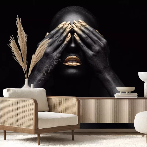 Fototapete Beautiful black girl with golden make-up