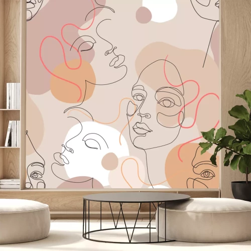 Sticker Angesagtes Muster mit abstrakten Gesichtern im Line Art Stil