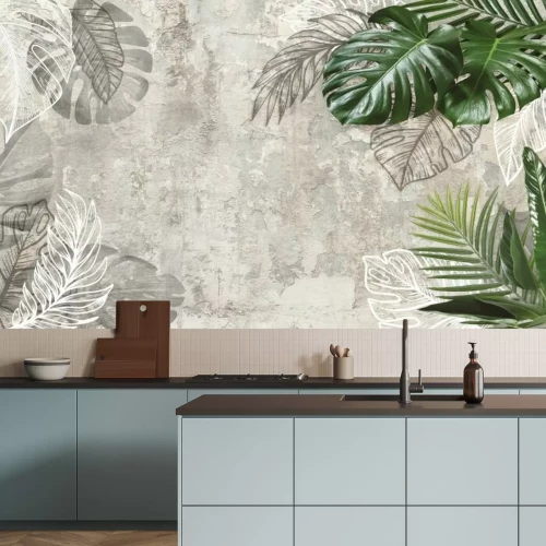 Fototapete Gealterter Hintergrund mit tropischen Blättern