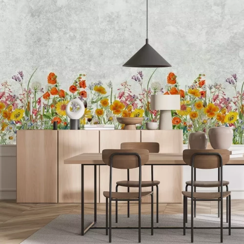 Fototapete Mural for walls, photo wallpapers, decorative drawing with flowers. Flowers in the grunge style. Background for the wedding.