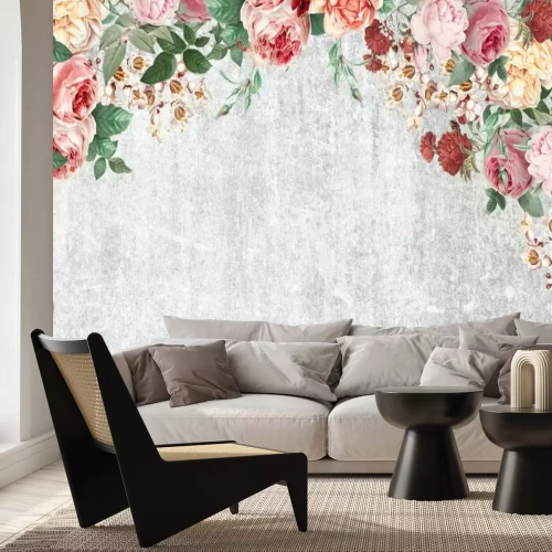 Fototapete Rosen auf grauem Hintergrund mit Betonstruktur