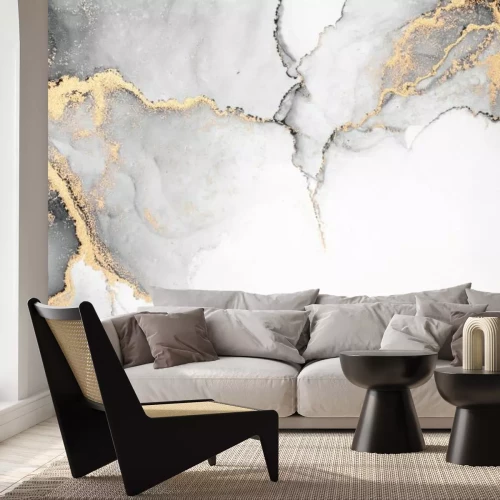 Fototapete Black gold abstract background of marble liquid ink art painting on paper . Image of original artwork watercolor alcohol ink paint on high quality paper texture .