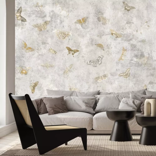 Fototapete Schmetterlinge in Brauntönen auf hellem Hintergrund