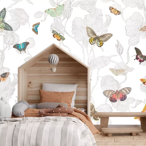 Fototapete Frühlingsblätter im Schatten der Schmetterlinge